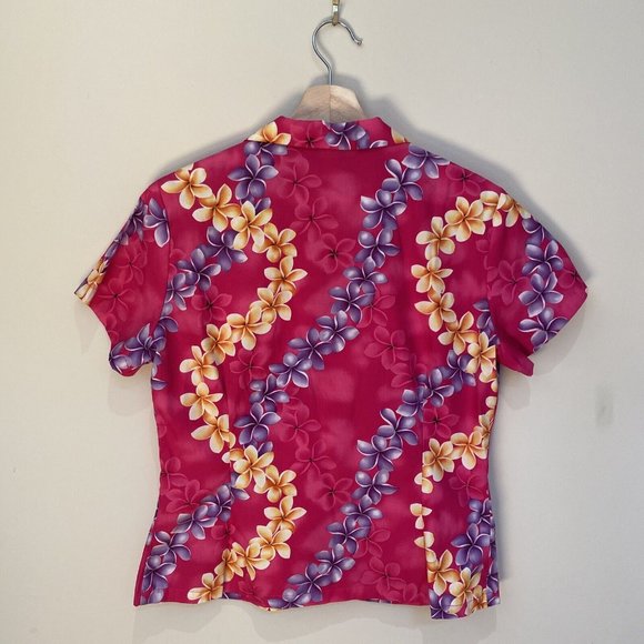 HO Aloha Hawaiian 1980’s Fitted Floral Plumeria Pink Cotton Shirt Beach Summer S - Picture 6 of 9